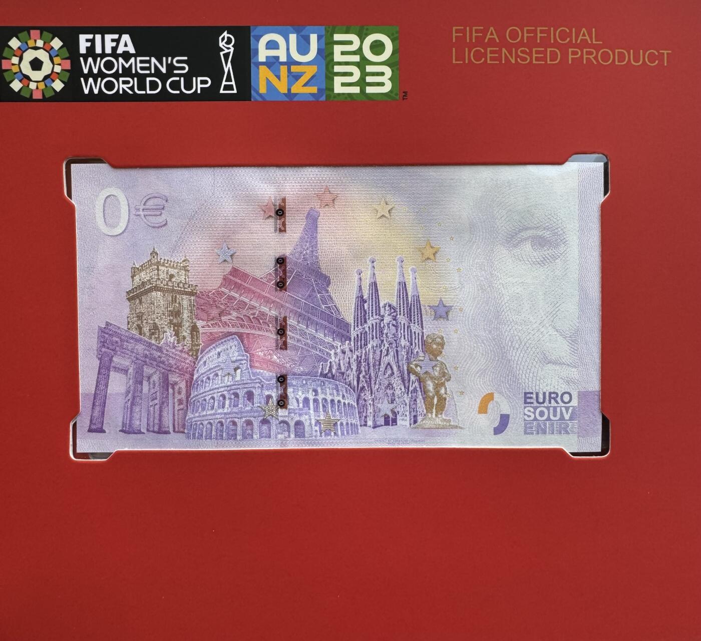 2026第2场（总第229期）：精品测试钞、连体钞综合场 国际足联2023年澳大利亚和新西兰世界杯足球赛0欧元纪念钞一套3枚全同号册装UNC（第26808号）