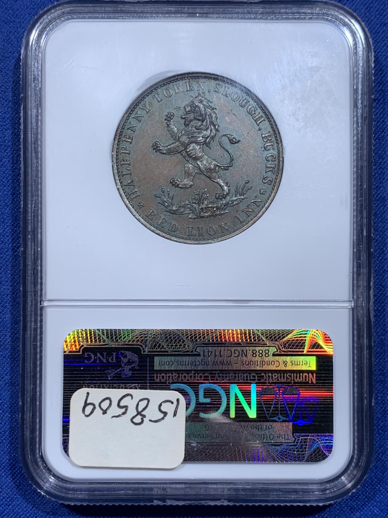 《竞宝斋》第359场 周日，周一  2场连拍 （全场包邮） NGC MS63BN 英国白金汉郡1794年立狮半便士 著名的“红狮酒店”代用币 稀少品种 东西明显低评了