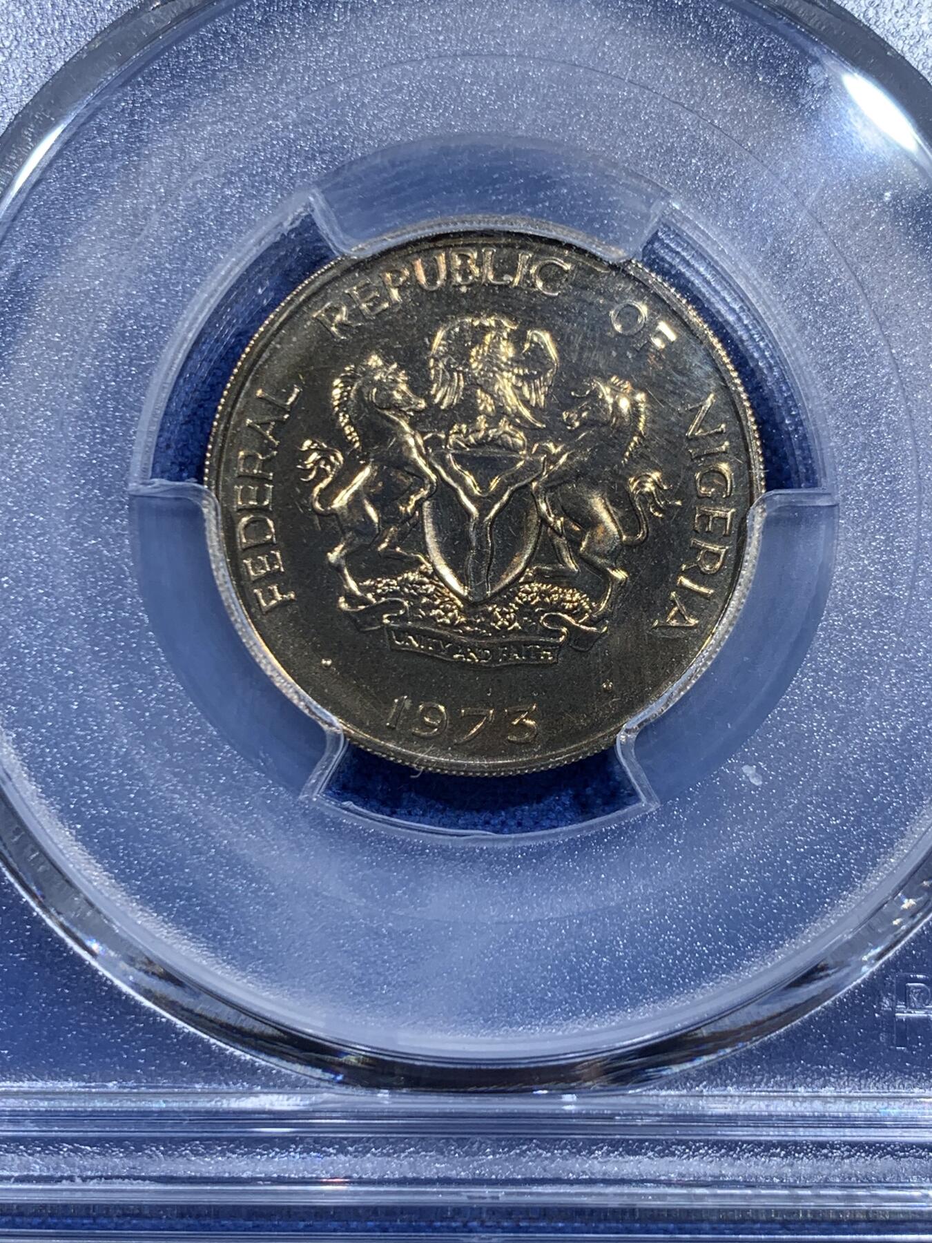 《竞宝斋》第359场 周日，周一  2场连拍 （全场包邮） PCGS PR64 尼日利亚1973年10考包精制币 适合凑品种配套的