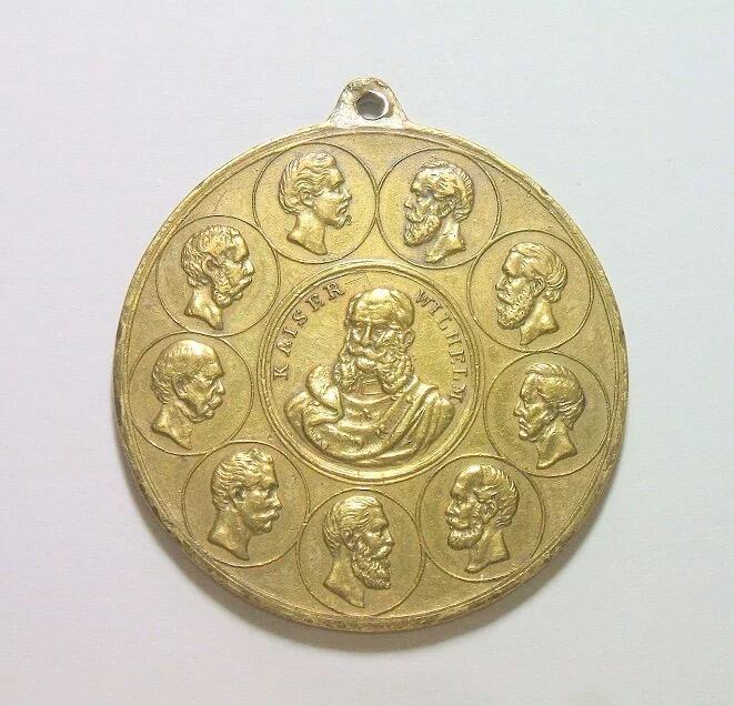 德国威廉一世骑马+德意志9位邦国国王+俾斯麦高浮雕铜章 38MM