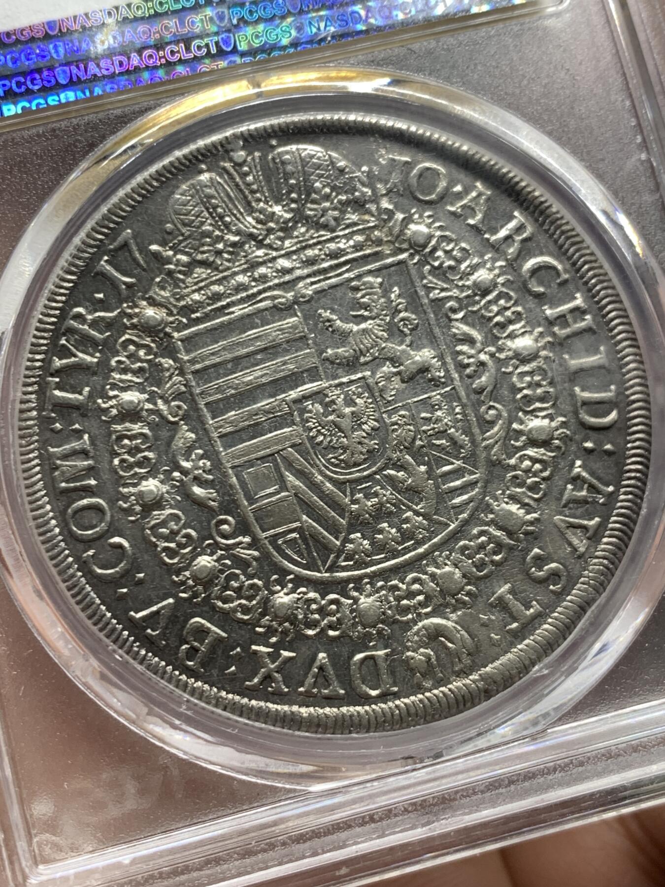《竞宝斋》第359场 周日，周一  2场连拍 （全场包邮） PCGS MS62 神罗1710年稀少年份约瑟夫一世泰勒 冠军分 盒子支撑小磕