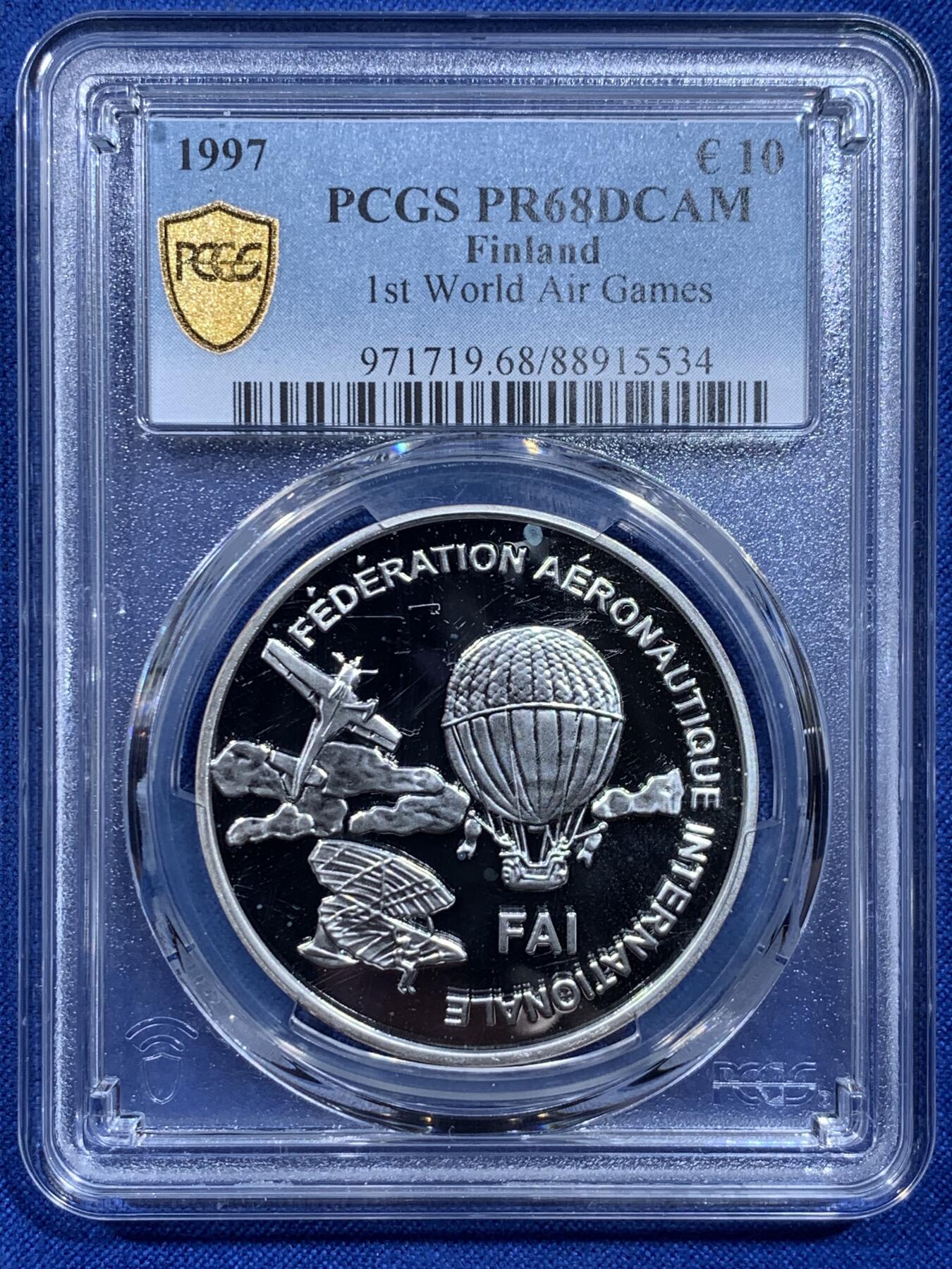 《竞宝斋》第359场 周日，周一  2场连拍 （全场包邮） PCGS PR68DCAM 芬兰1997年10欧元精制银币