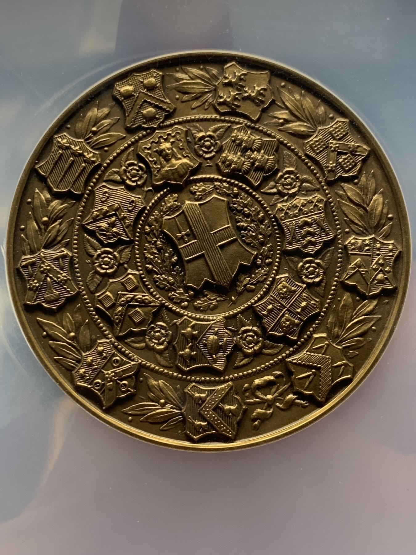 《竞宝斋》第359场 周日，周一  2场连拍 （全场包邮） NGC MS64 英国1937年伦敦城市考试获奖纪念大铜章 N加大盒