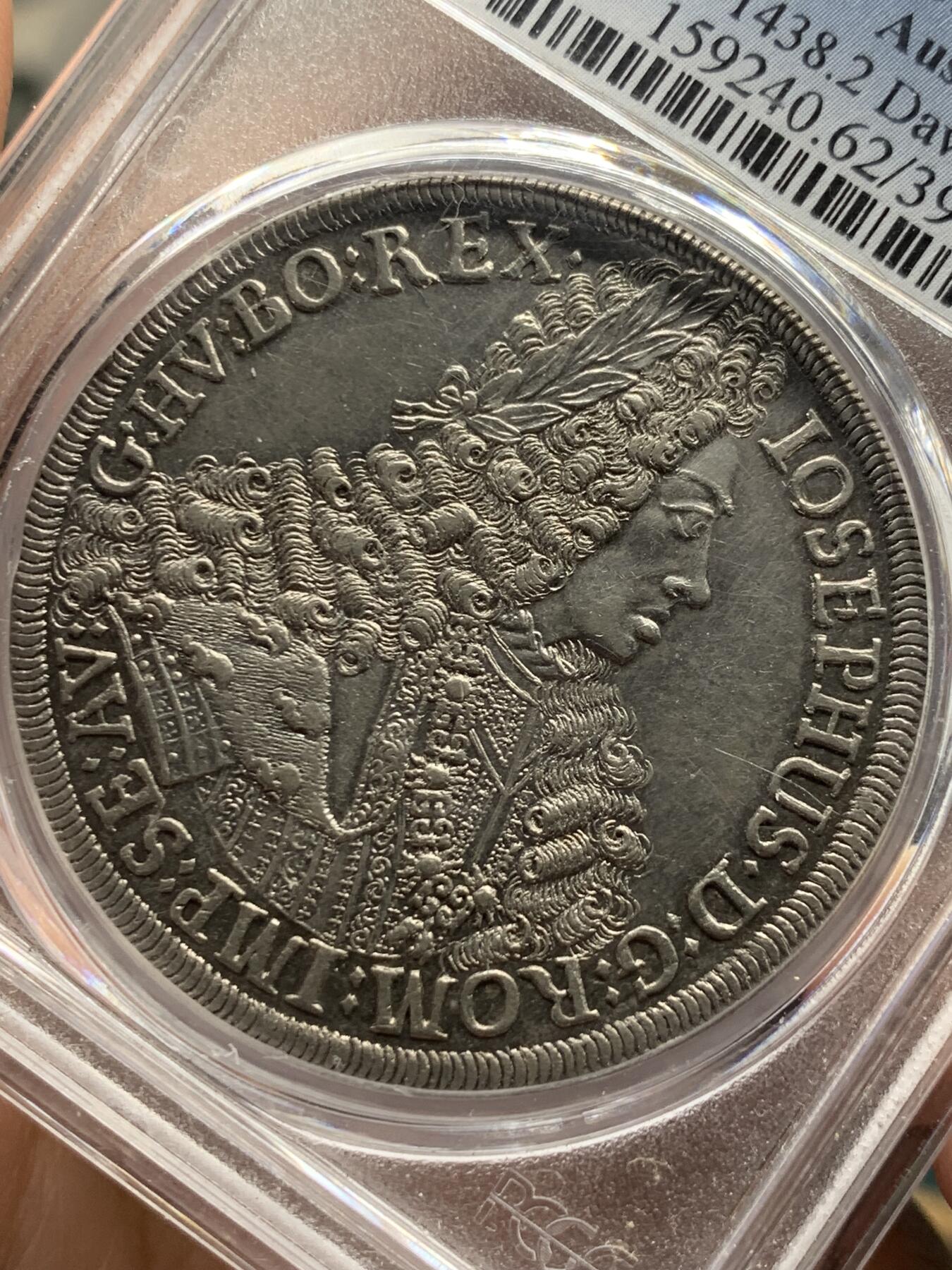 《竞宝斋》第359场 周日，周一  2场连拍 （全场包邮） PCGS MS62 神罗1710年稀少年份约瑟夫一世泰勒 冠军分 盒子支撑小磕