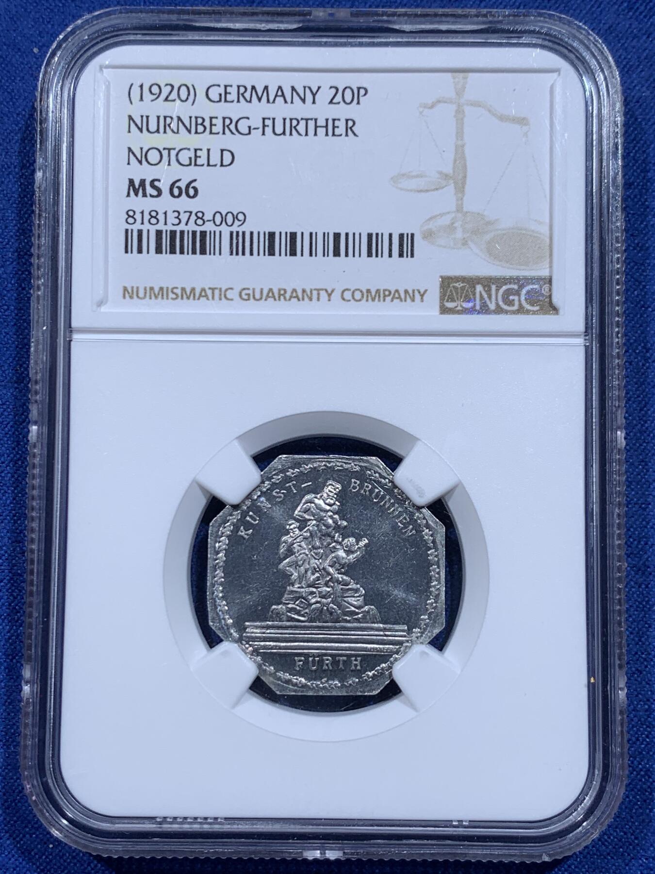 《竞宝斋》第359场 周日，周一  2场连拍 （全场包邮） NGC MS66 德国1920年纽伦堡电车八角代用币