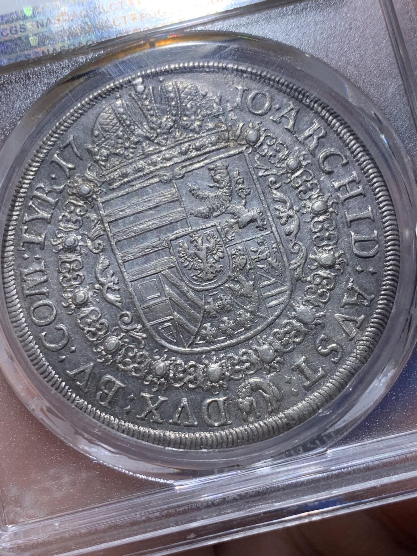 《竞宝斋》第359场 周日，周一  2场连拍 （全场包邮） PCGS MS62 神罗1710年稀少年份约瑟夫一世泰勒 冠军分 盒子支撑小磕