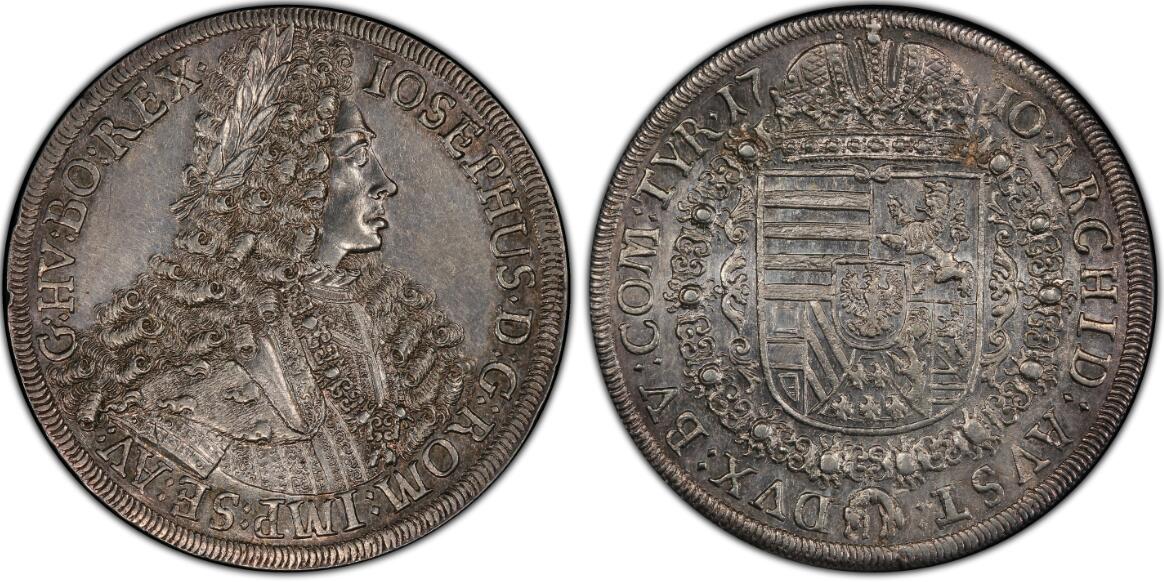 《竞宝斋》第359场 周日，周一  2场连拍 （全场包邮） PCGS MS62 神罗1710年稀少年份约瑟夫一世泰勒 冠军分 盒子支撑小磕