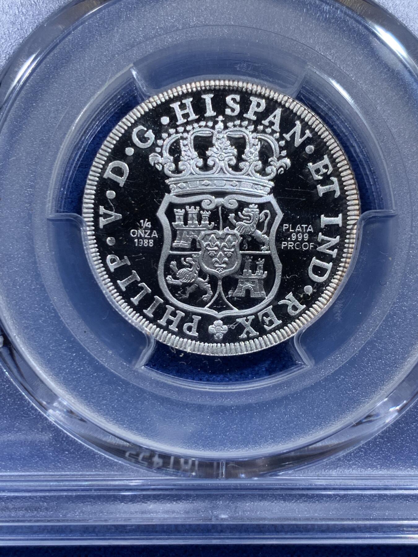 《竞宝斋》第359场 周日，周一  2场连拍 （全场包邮） PCGS PR68DCAM 墨西哥 1988年 1/4oz 精制银质代币 亚军分 更高分仅2枚