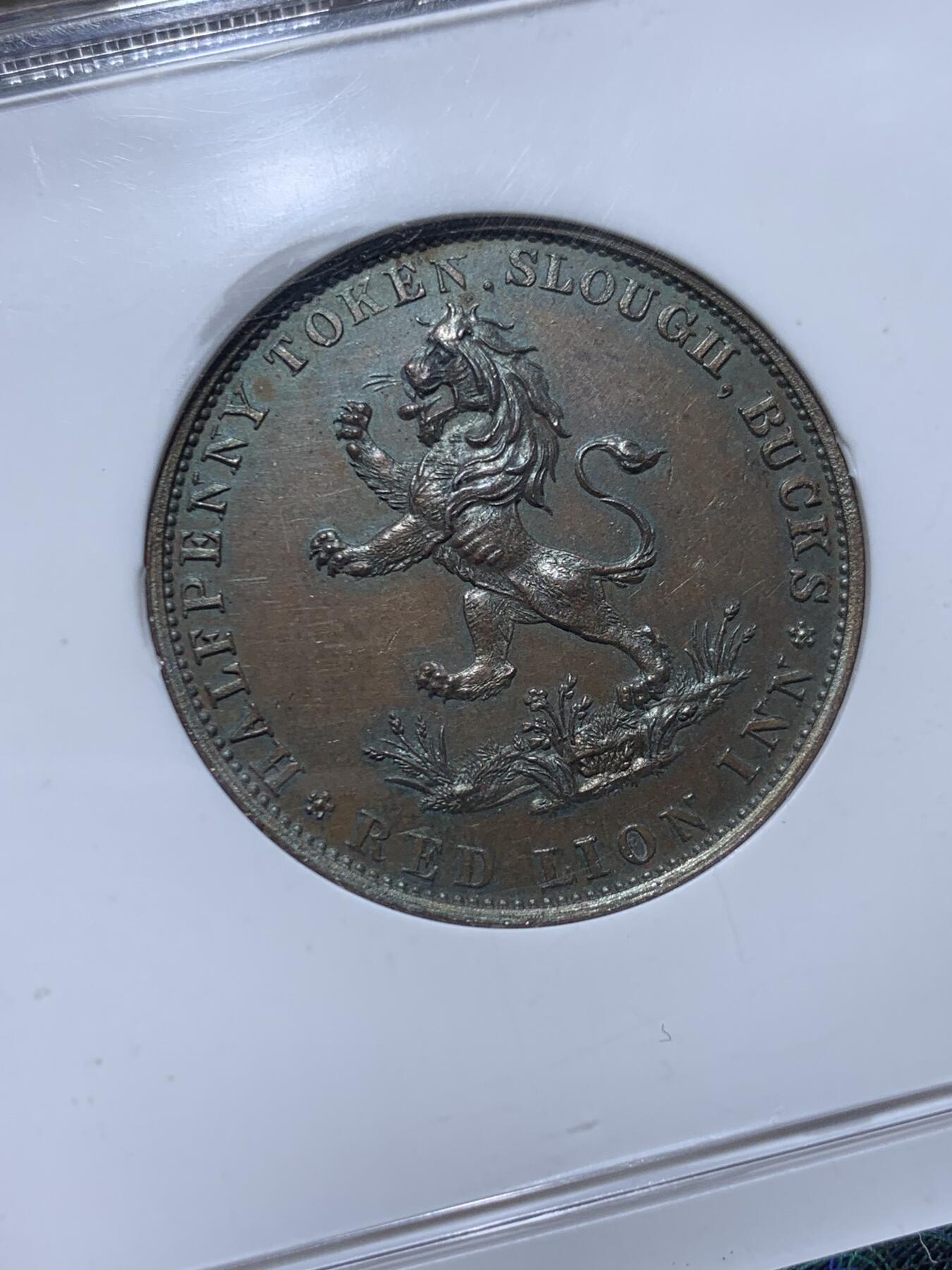 《竞宝斋》第359场 周日，周一  2场连拍 （全场包邮） NGC MS63BN 英国白金汉郡1794年立狮半便士 著名的“红狮酒店”代用币 稀少品种 东西明显低评了