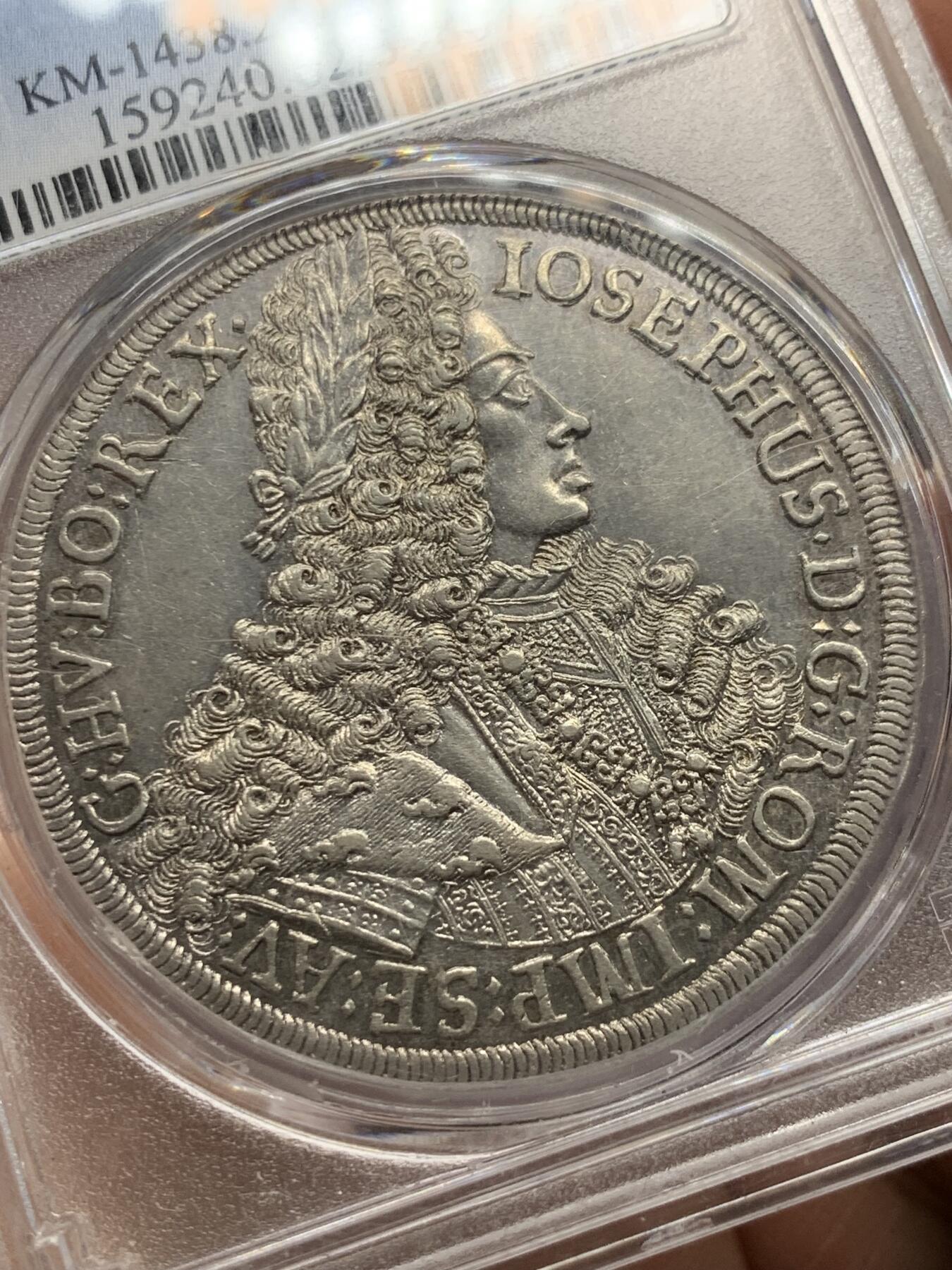 《竞宝斋》第359场 周日，周一  2场连拍 （全场包邮） PCGS MS62 神罗1710年稀少年份约瑟夫一世泰勒 冠军分 盒子支撑小磕