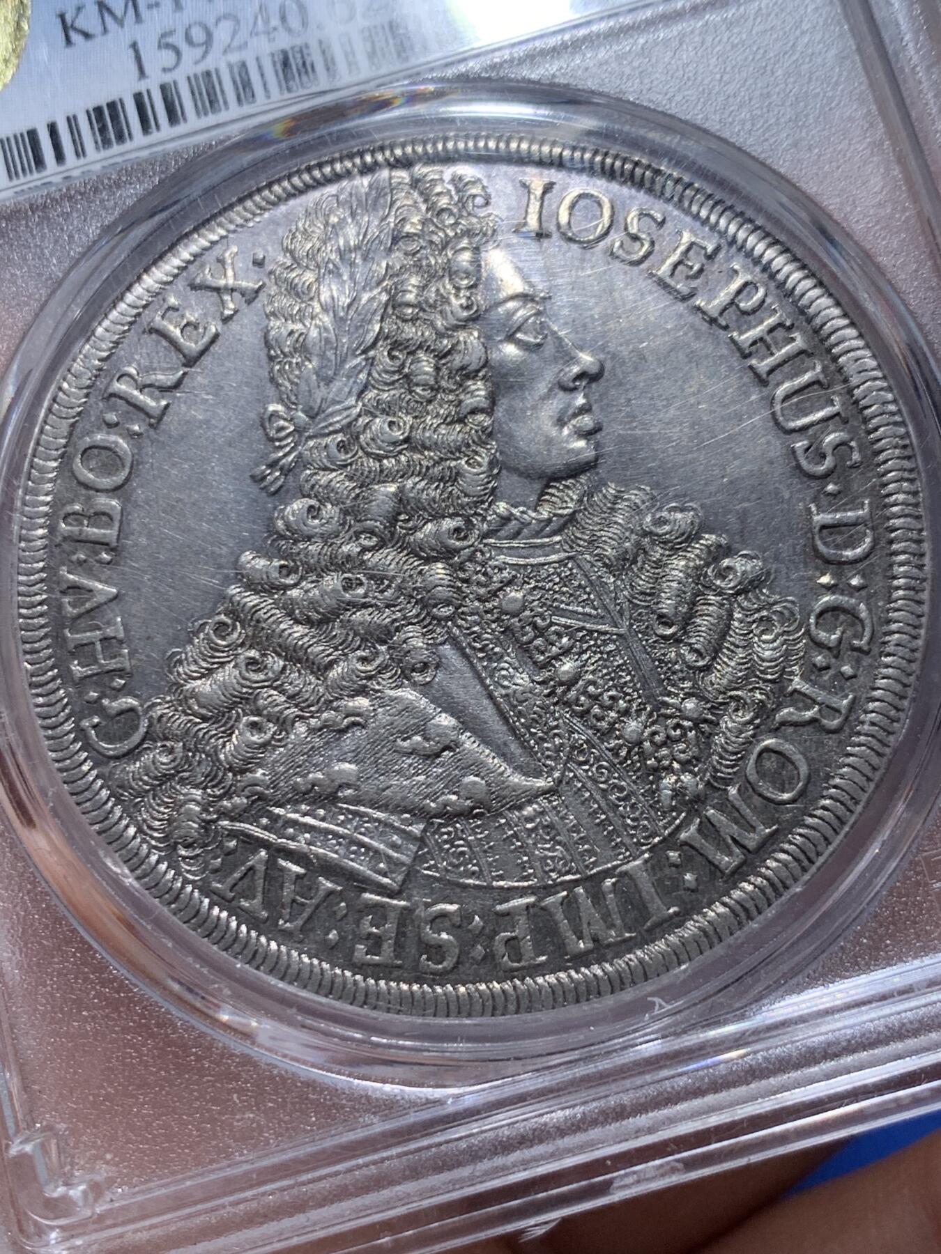 《竞宝斋》第359场 周日，周一  2场连拍 （全场包邮） PCGS MS62 神罗1710年稀少年份约瑟夫一世泰勒 冠军分 盒子支撑小磕