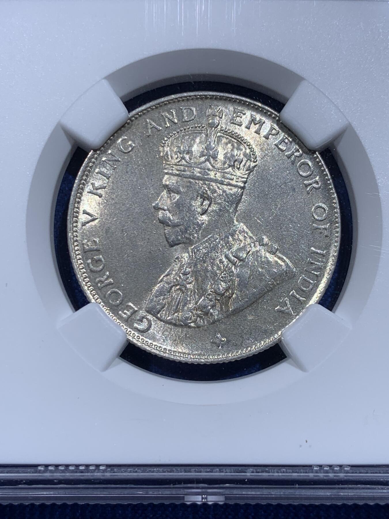 《竞宝斋》第359场 周日，周一  2场连拍 （全场包邮） NGC MS62 英属海峡1920年乔治五世50分银币