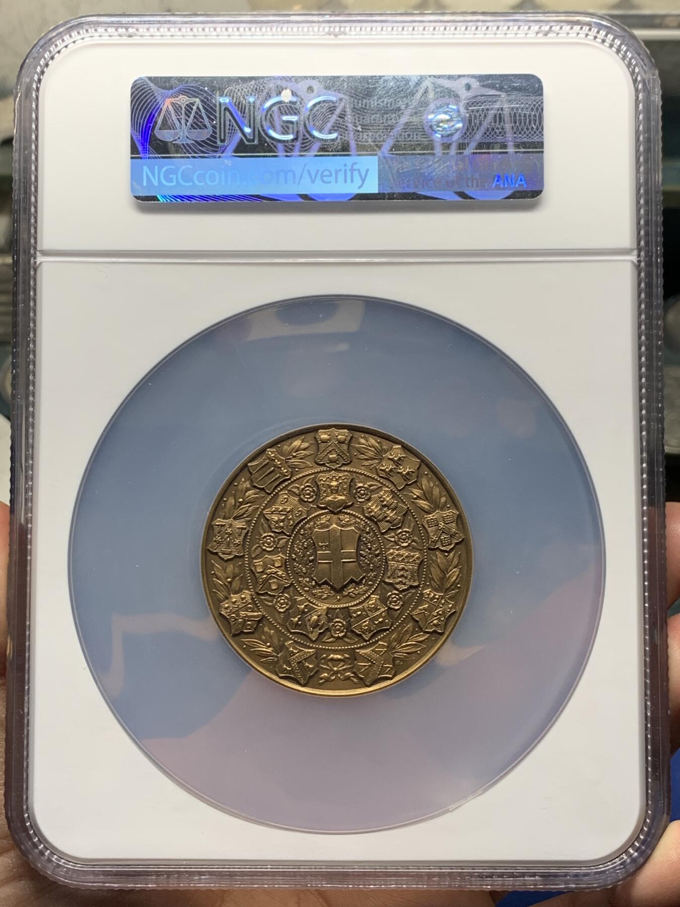 《竞宝斋》第359场 周日，周一  2场连拍 （全场包邮） NGC MS64 英国1937年伦敦城市考试获奖纪念大铜章 N加大盒