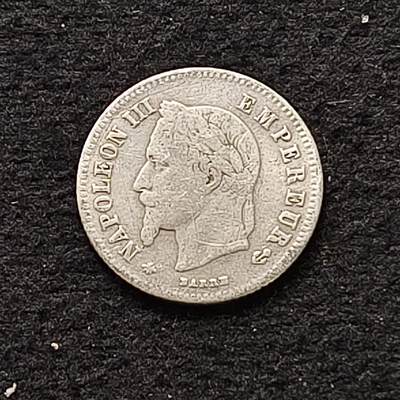 0起1加再包邮-纯粹捡漏拍-408散币银币场 - 法国第二帝国1866年拿破仑三世20分银币