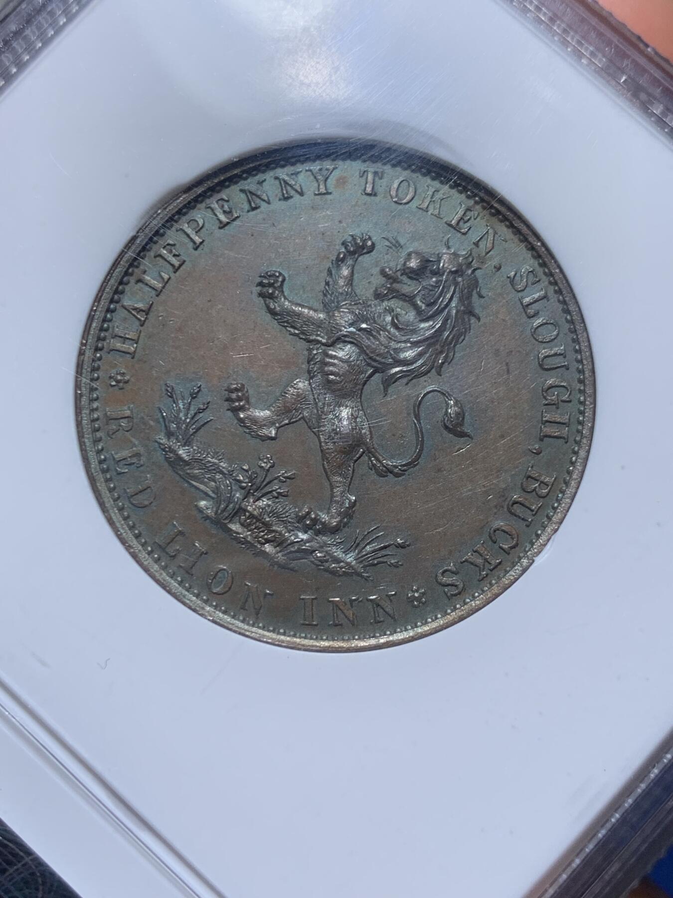 《竞宝斋》第359场 周日，周一  2场连拍 （全场包邮） NGC MS63BN 英国白金汉郡1794年立狮半便士 著名的“红狮酒店”代用币 稀少品种 东西明显低评了