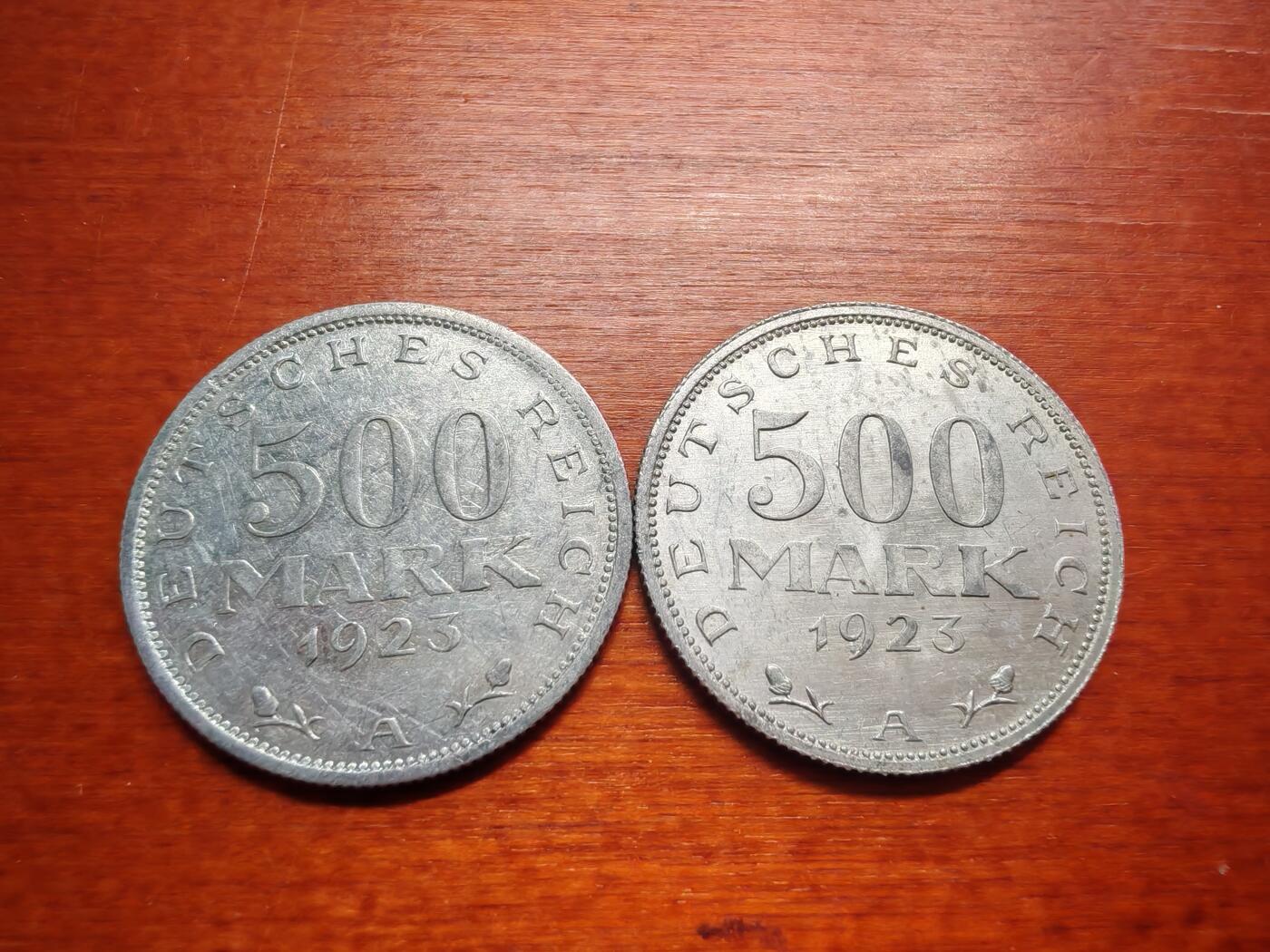 长老汇蛇年精选第六场拍卖 1923德国魏玛共和国500马克铝币两枚（2）