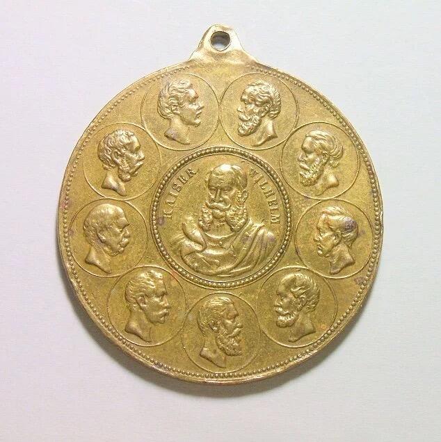 德国威廉一世骑马+德意志9位邦国国王+俾斯麦高浮雕铜章 38MM 