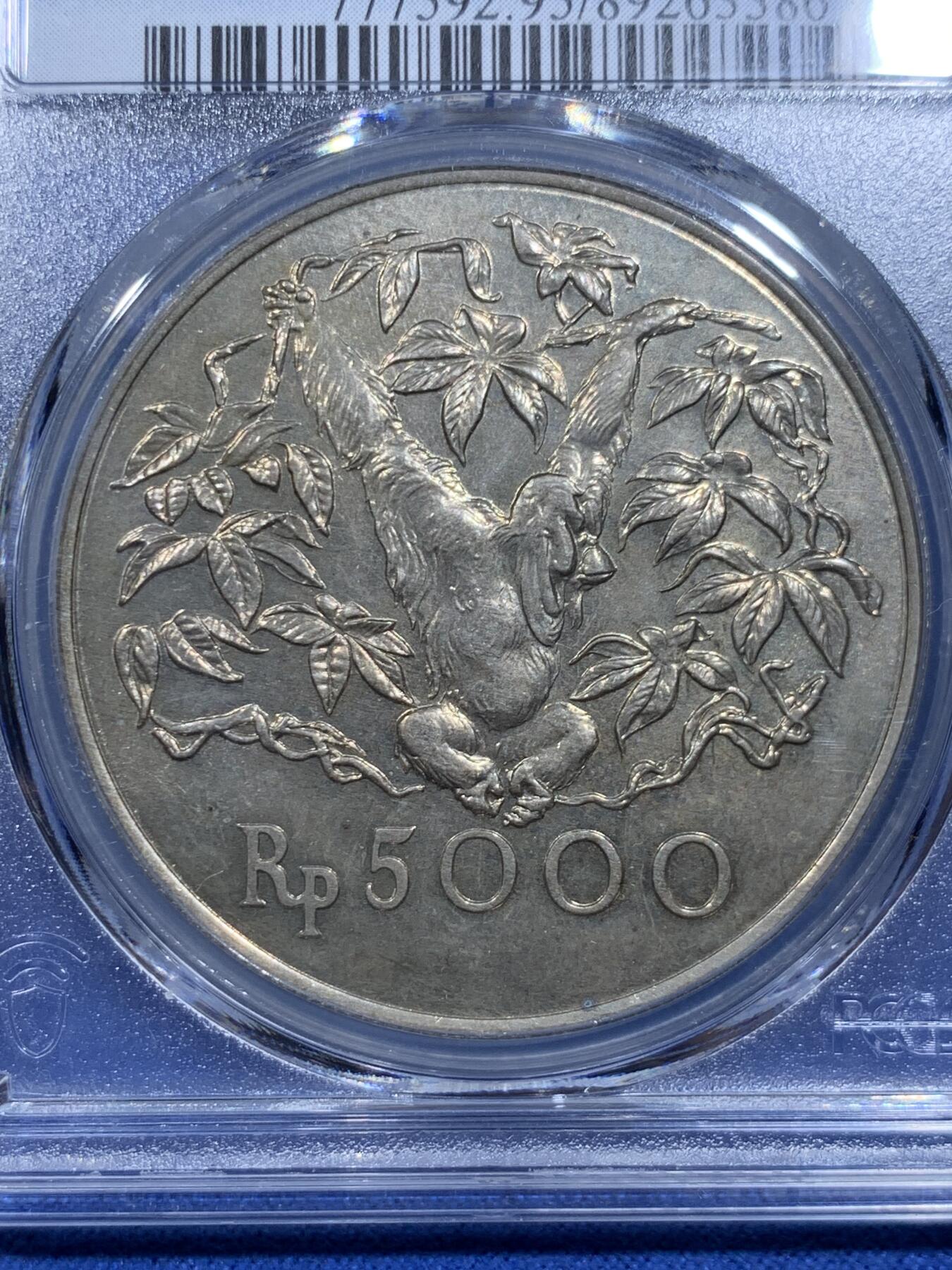 《竞宝斋》第359场 周日，周一  2场连拍 （全场包邮） PCGS UNCD 印度尼西亚1974年5000卢比大银币