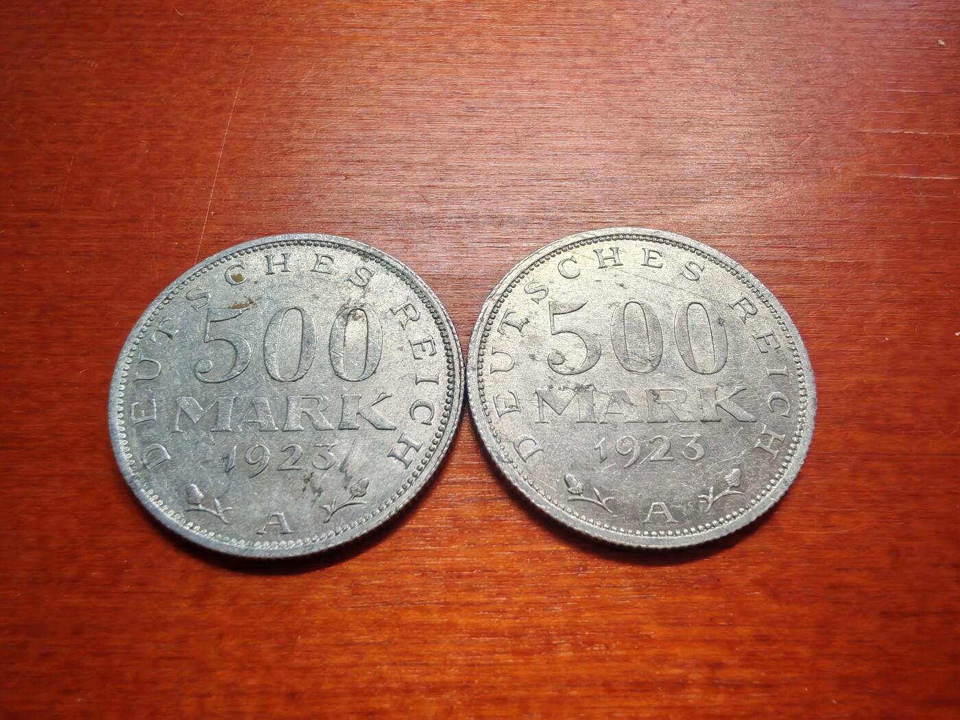 长老汇蛇年精选第六场拍卖 1923德国魏玛共和国500马克铝币两枚（3）