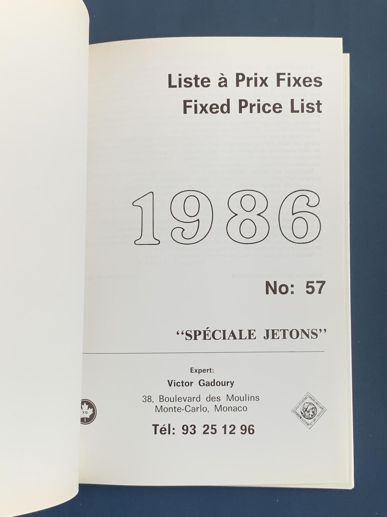 《竞宝斋》第359场 周日，周一  2场连拍 （全场包邮） 法国1986年八角代币目录 早期版本 海神封面
