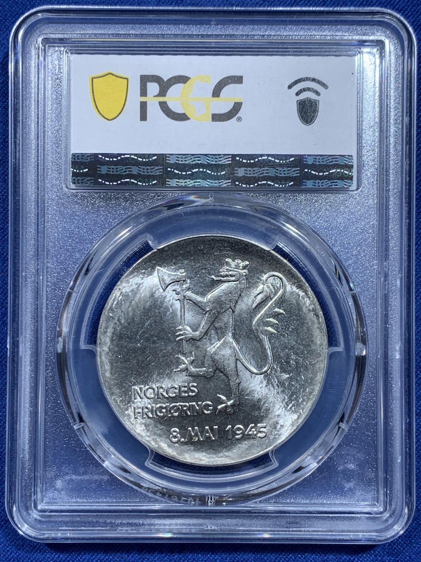 《竞宝斋》第359场 周日，周一  2场连拍 （全场包邮） PCGS MS68 挪威1980年纪念解放35周年200克朗银币 亚军分 更高分仅一枚