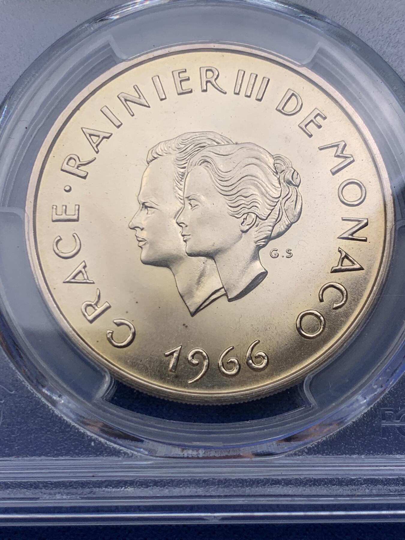 《竞宝斋》第359场 周日，周一  2场连拍 （全场包邮） PCGS UNCD 摩纳哥1966年10法郎大银币