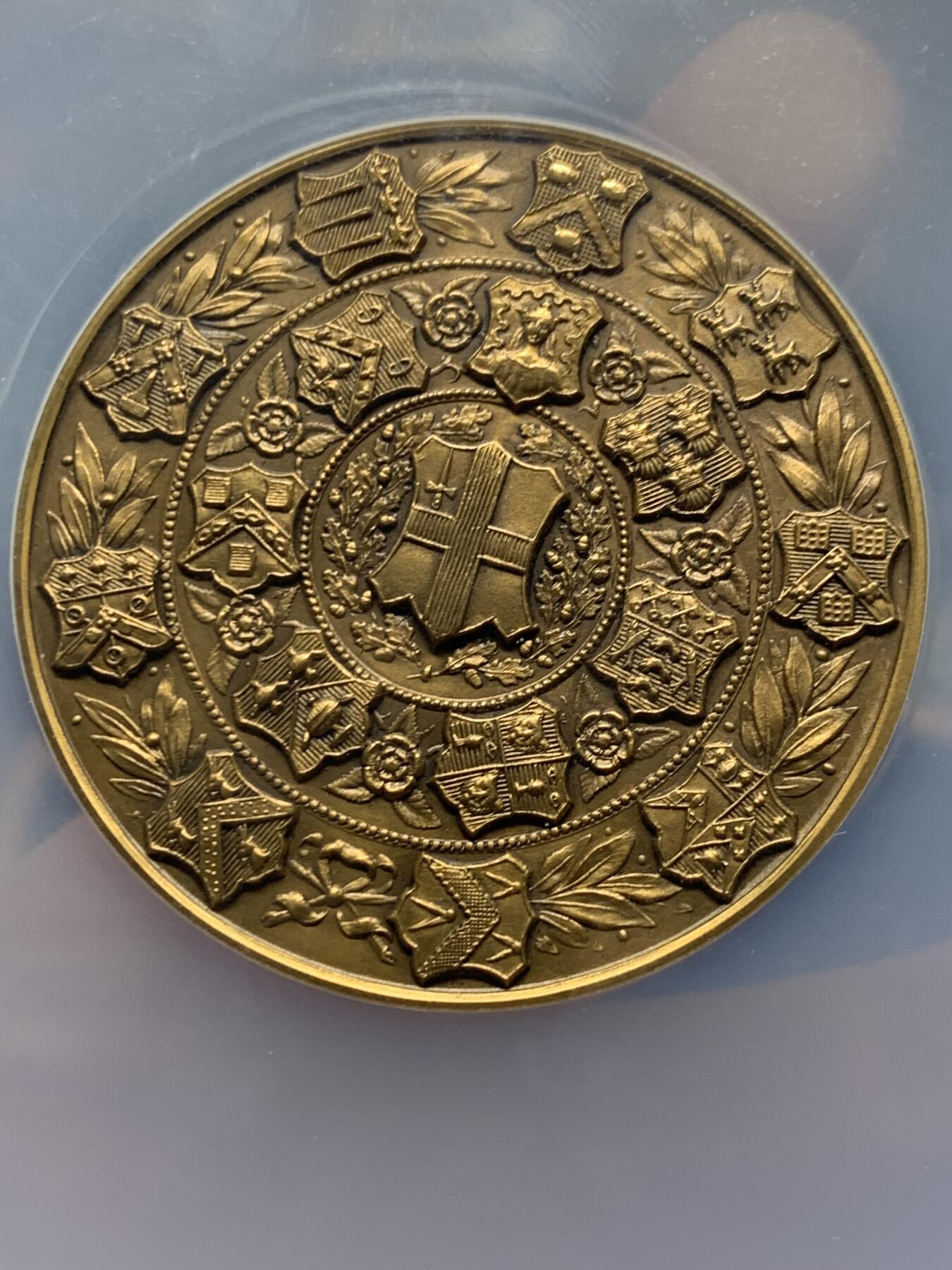 《竞宝斋》第359场 周日，周一  2场连拍 （全场包邮） NGC MS64 英国1937年伦敦城市考试获奖纪念大铜章 N加大盒