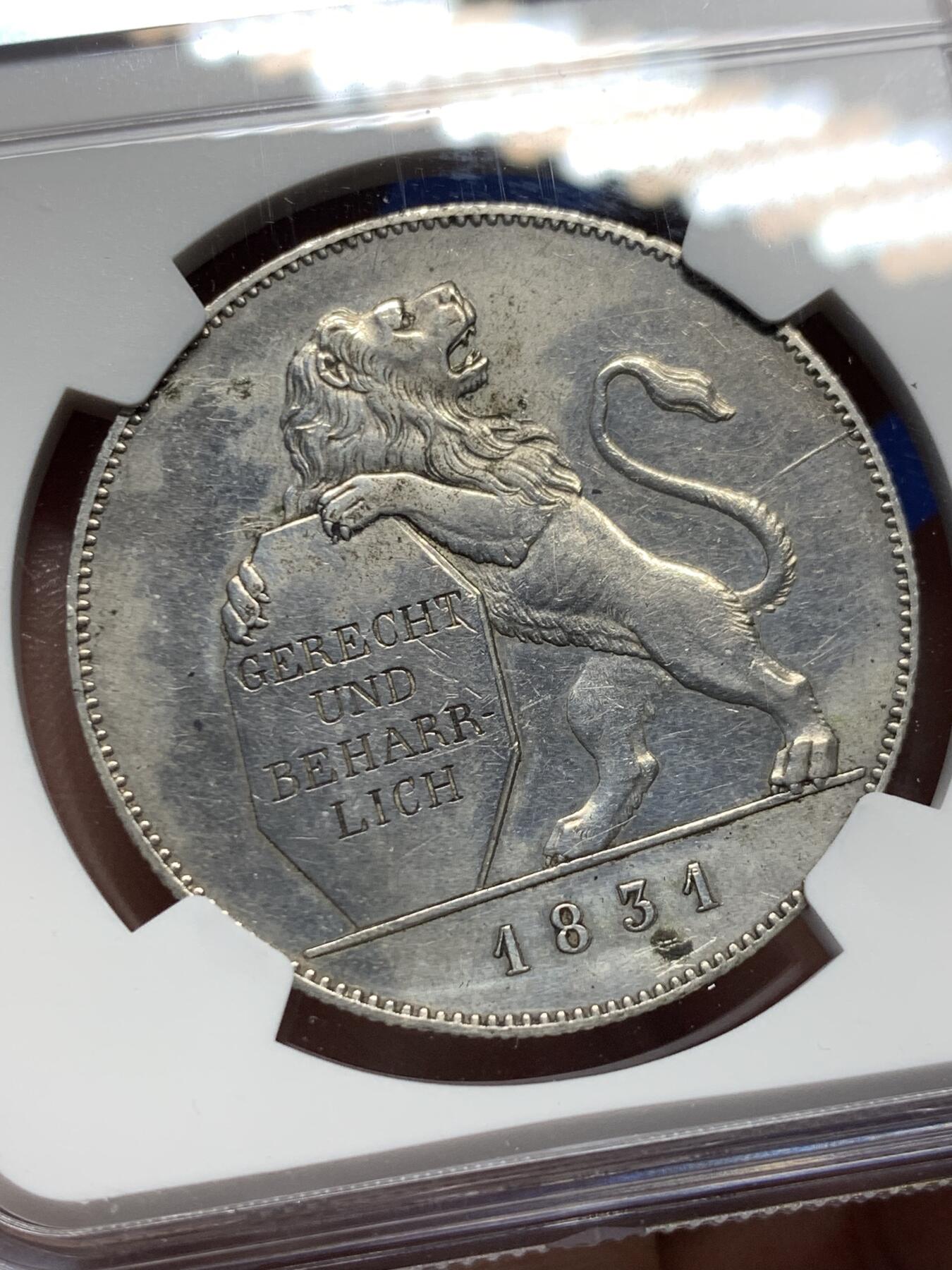 《竞宝斋》第359场 周日，周一  2场连拍 （全场包邮） NGC AUD 德国 1831年 巴伐利亚 立法会开幕纪念泰勒银币 稀见品种