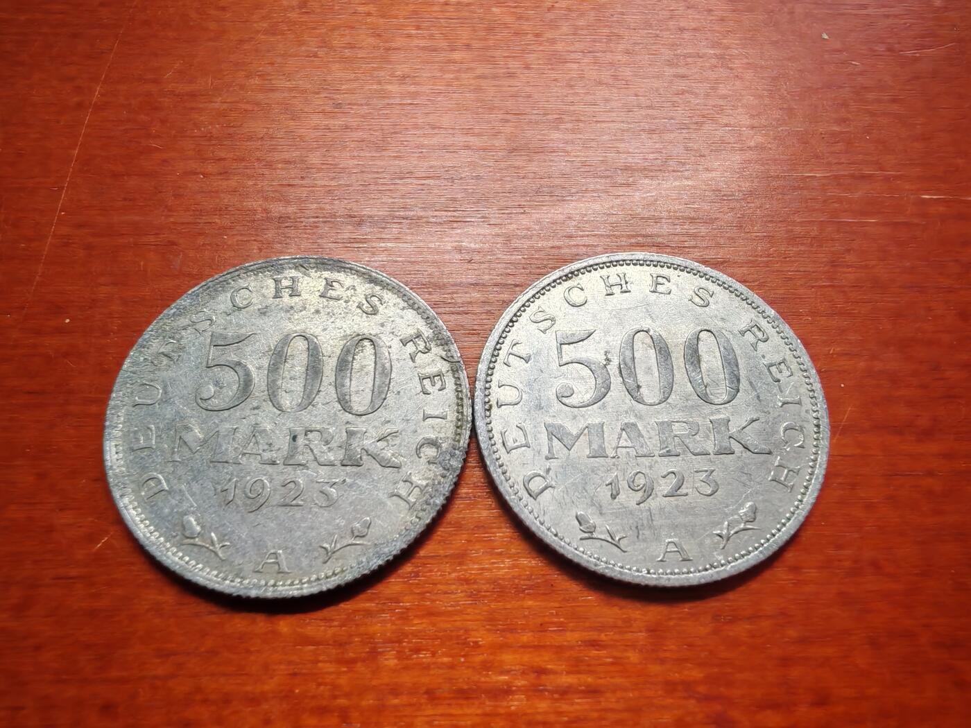 长老汇蛇年精选第六场拍卖 1923德国魏玛共和国500马克铝币两枚（5）