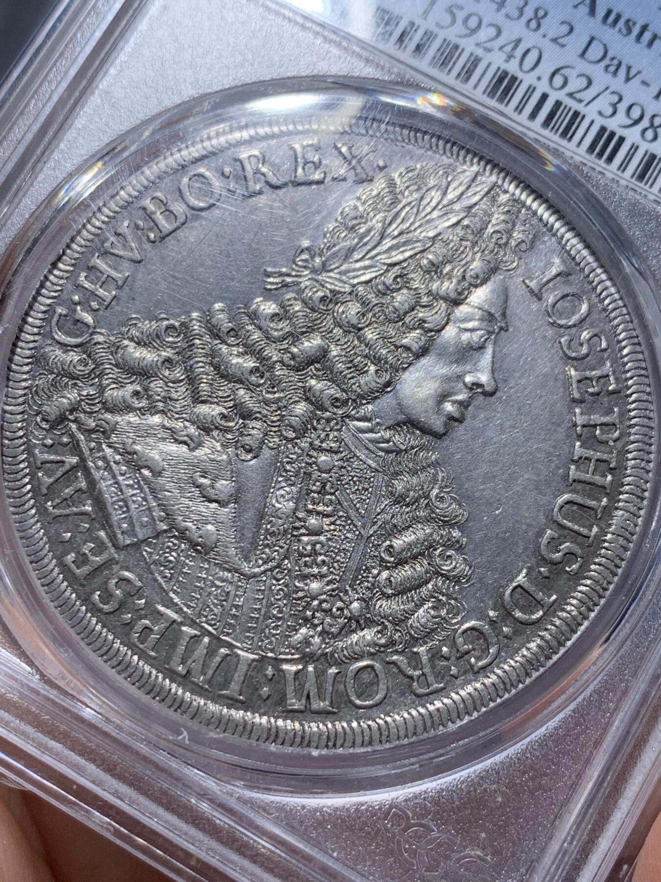 《竞宝斋》第359场 周日，周一  2场连拍 （全场包邮） PCGS MS62 神罗1710年稀少年份约瑟夫一世泰勒 冠军分 盒子支撑小磕