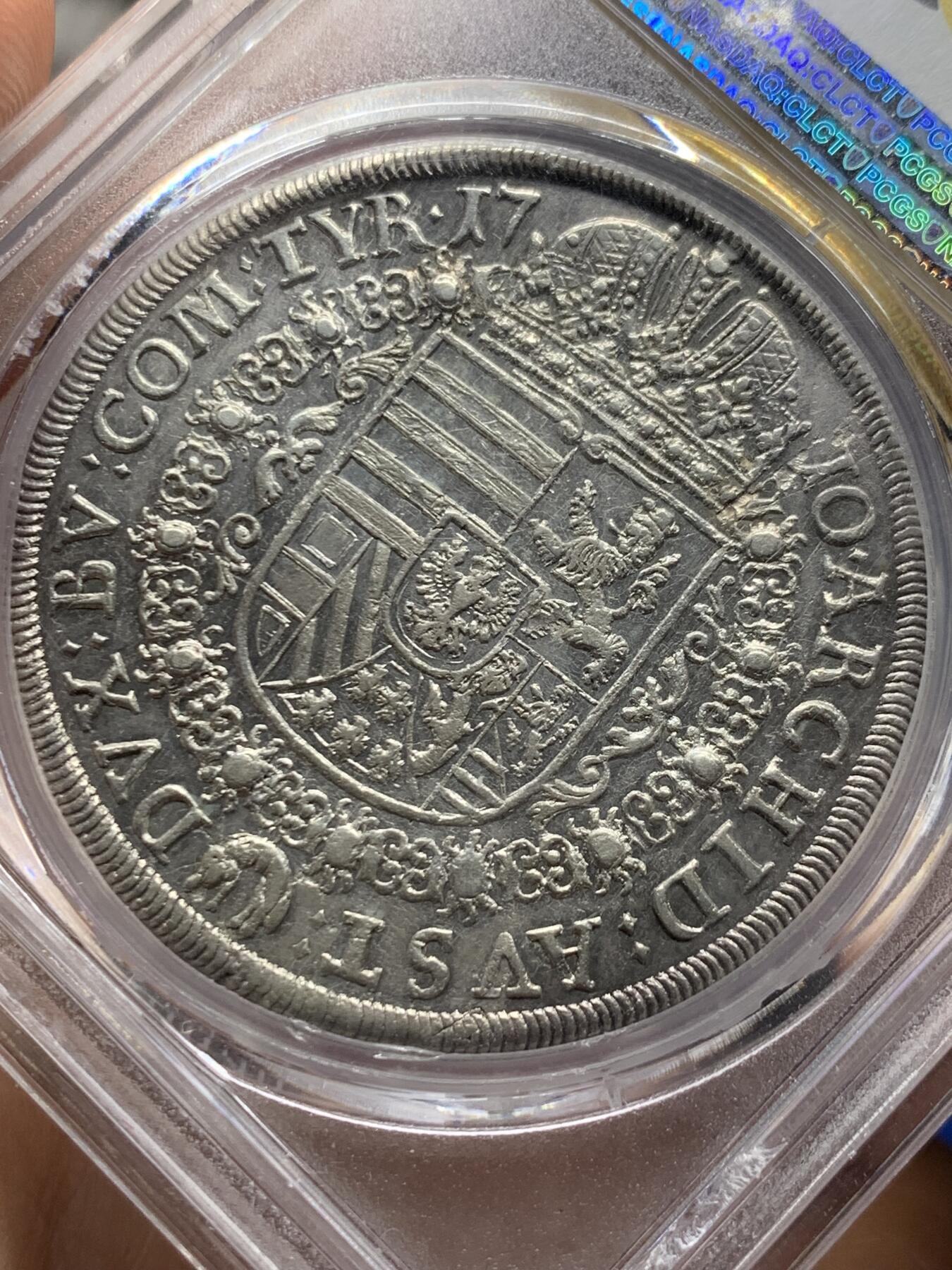 《竞宝斋》第359场 周日，周一  2场连拍 （全场包邮） PCGS MS62 神罗1710年稀少年份约瑟夫一世泰勒 冠军分 盒子支撑小磕