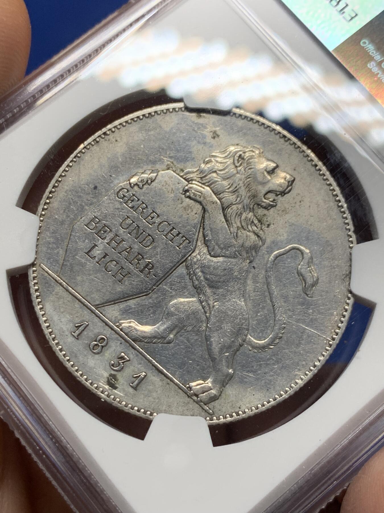 《竞宝斋》第359场 周日，周一  2场连拍 （全场包邮） NGC AUD 德国 1831年 巴伐利亚 立法会开幕纪念泰勒银币 稀见品种