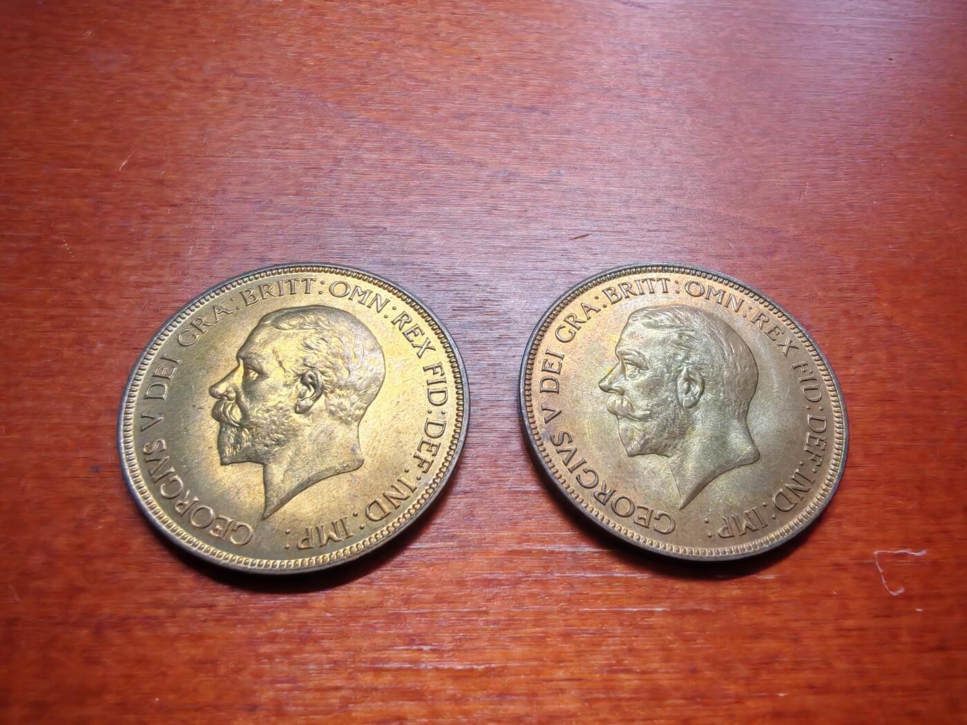 长老汇蛇年精选第六场拍卖 1935英国乔治五世1便士铜币，两枚透打，未流通品，克书价高（2）