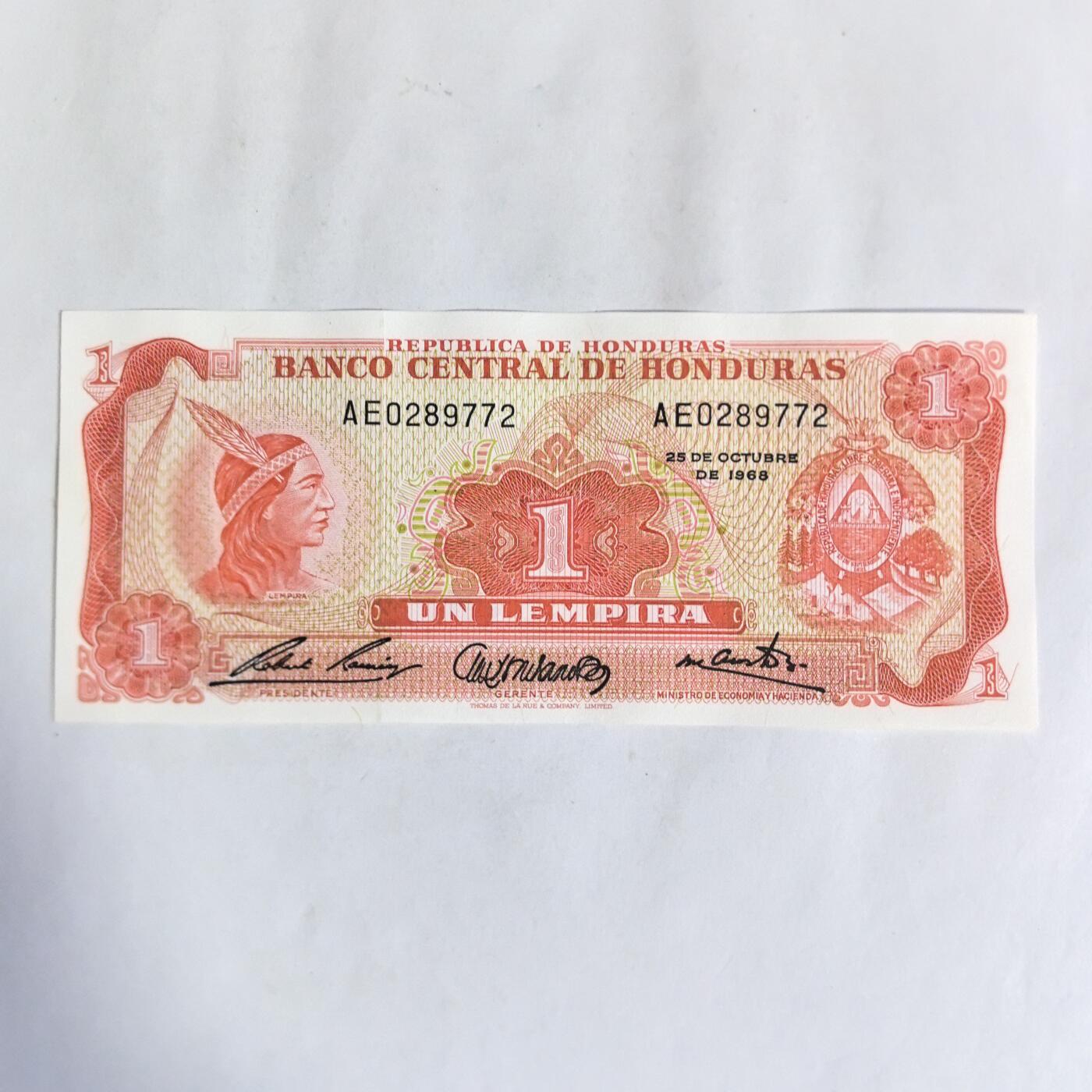 各国外币第91期 洪都拉斯1伦皮亚1968年 unc-美品