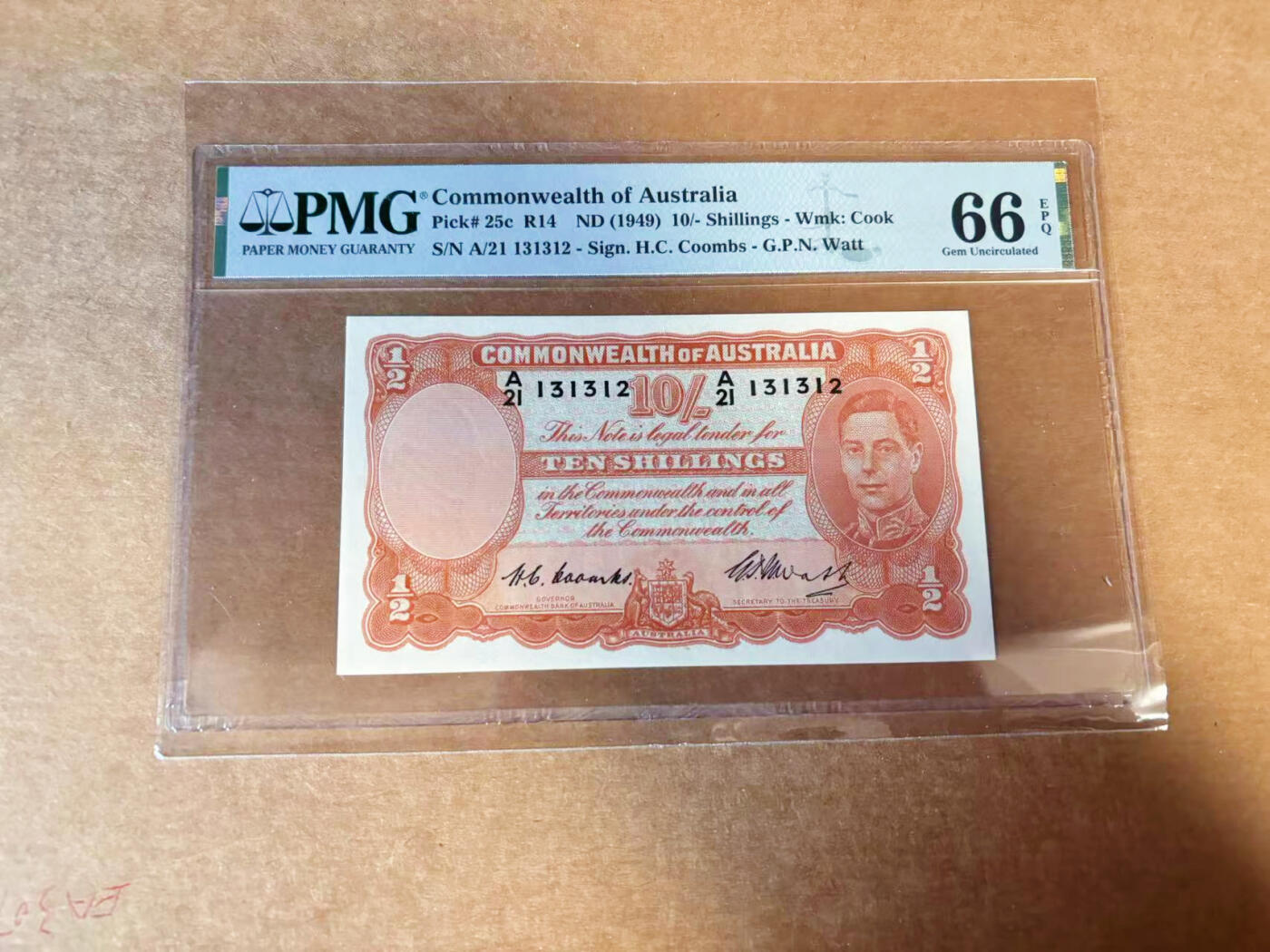 【Blue Auction】✨世界纸币精拍第627期【精】 【无47】澳大利亚 1949年 10先令 英王乔六 PMG66EPQ 高分