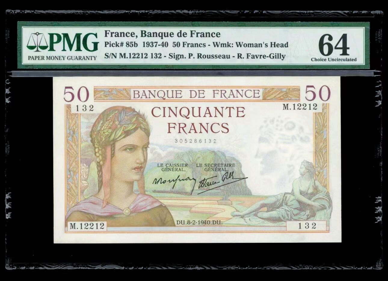 【Blue Auction】✨世界纸币精拍第627期【精】 【无47 无背标】法国 1940年50法郎 墨丘利 PMG64 老壳高分 