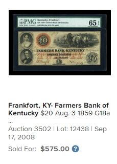 【Blue Auction】✨世界纸币精拍第627期【精】 【手签实钞136小号】美国 肯塔基州 1859年20美金  当时风土人情描绘的深入形象 红色套印 品质高雕刻精美 PMG65EPQ 绝品大票幅 值得收藏 