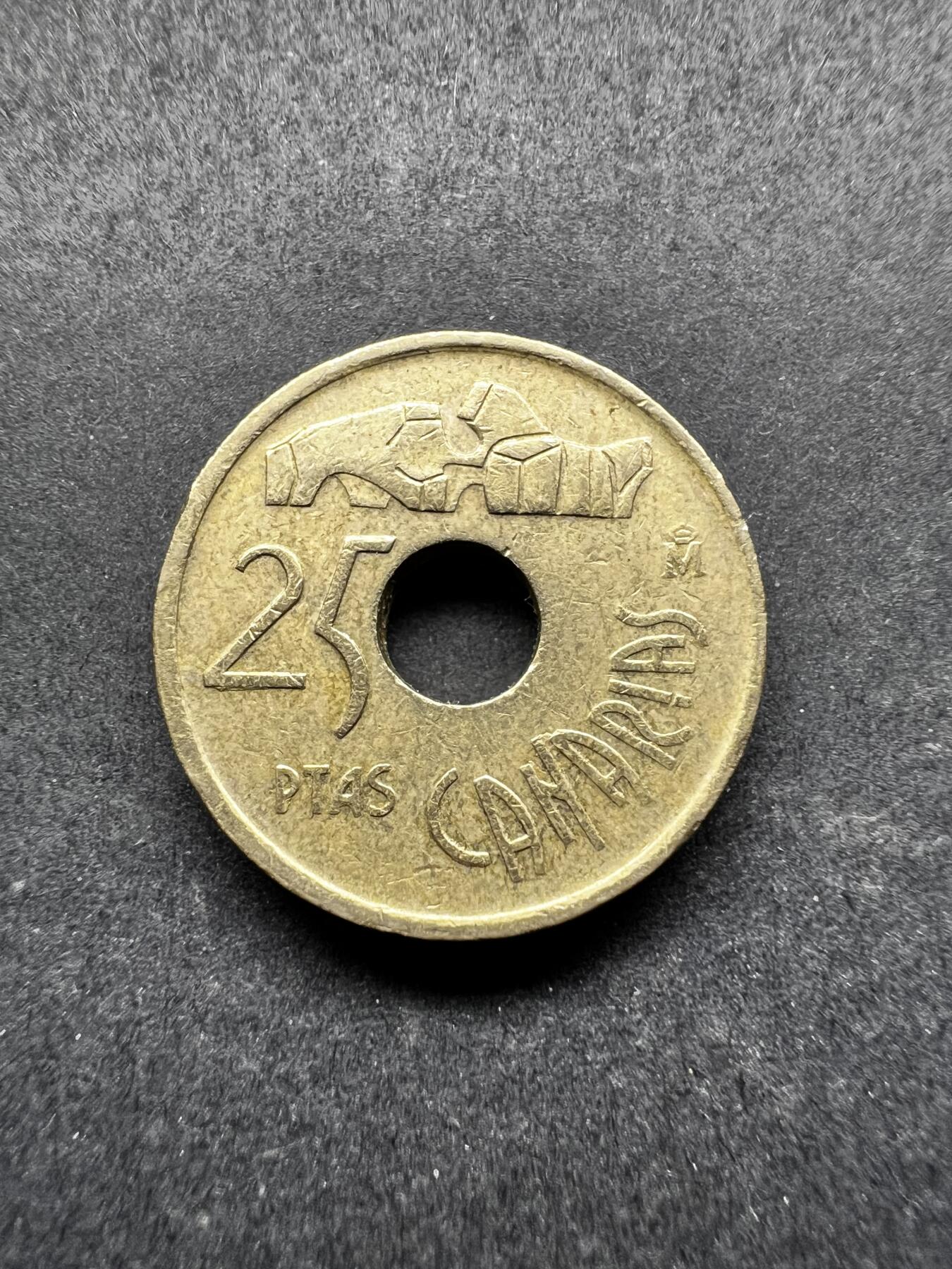 聚福钱庄★世界钱币第三期 无佣金 可寄存 满百包邮  西班牙1994年25比塞塔纪念铜币 加那利群岛 三毛故居所在地