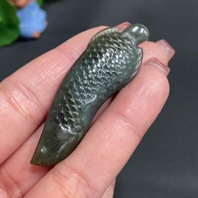 颜紫熹品牌和田玉福利专场第1期 - 新疆和田玉籽料大料切墨玉金龙鱼挂件