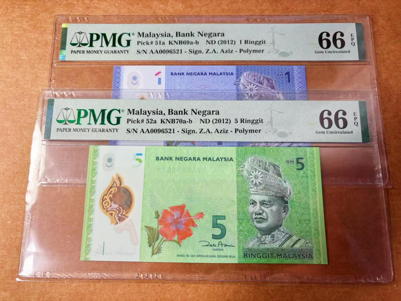 【Blue Auction】✨世界纸币精拍第627期【精】 【一组2张 AA冠全同号无47】马来西亚 2012年1-5林吉特 PMG66EPQ 
