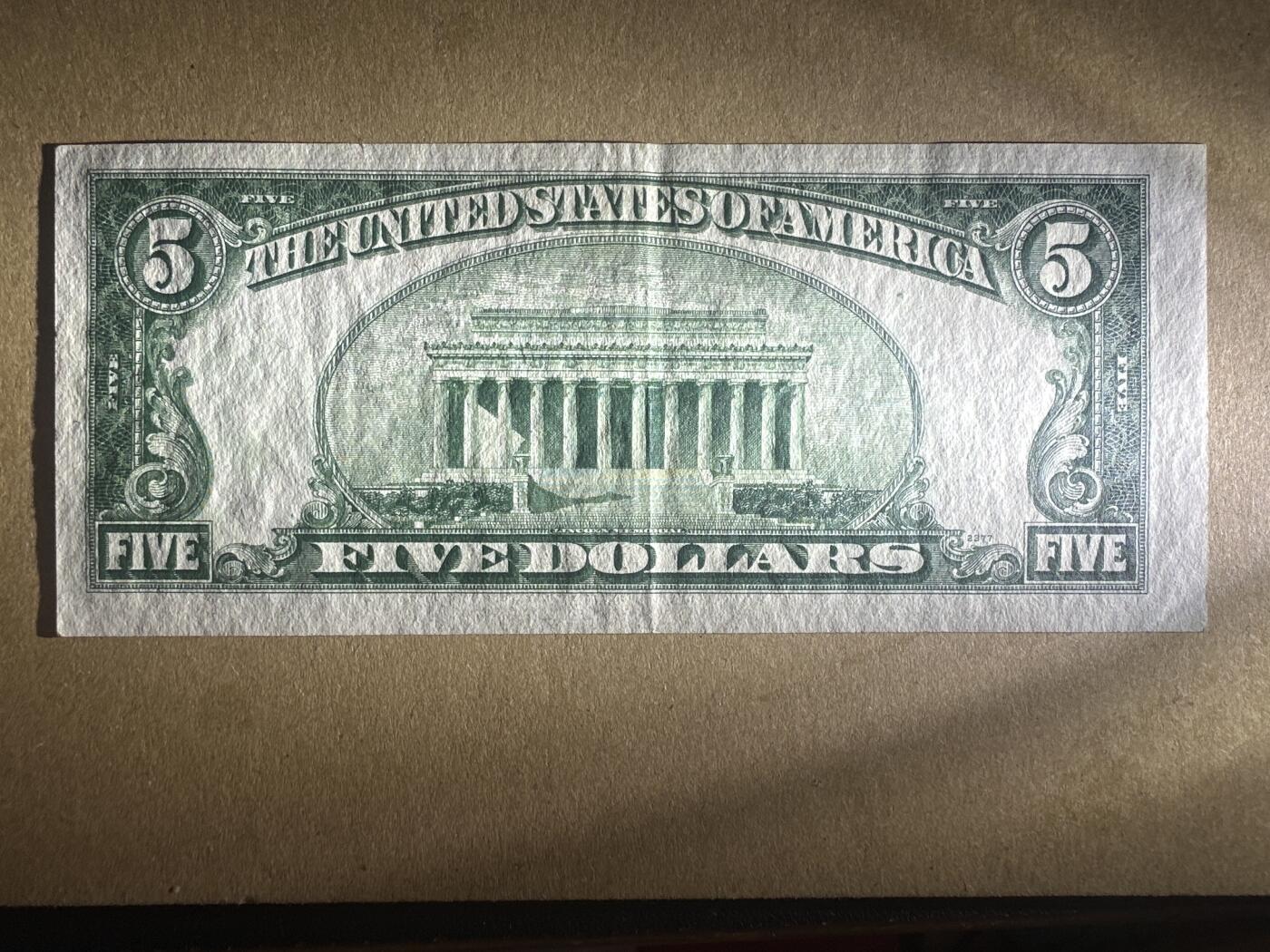 外国纸币专场 美国蓝裤5刀流通品