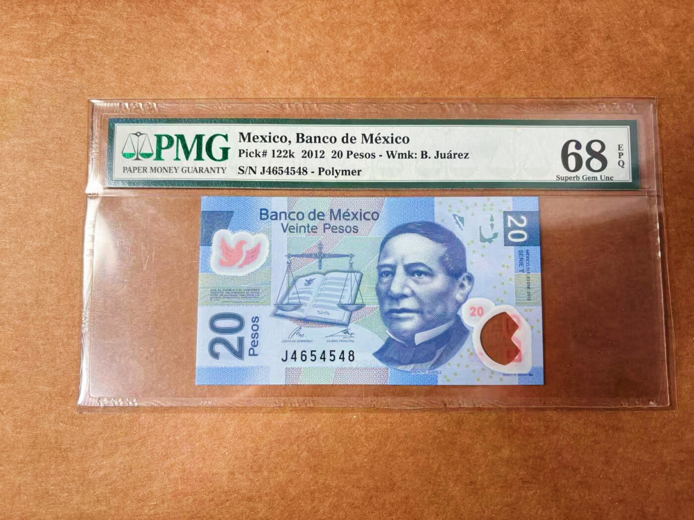 【Blue Auction】✨世界纸币精拍第627期【精】 墨西哥 2012年20比索 PMG68EPQ 超高分