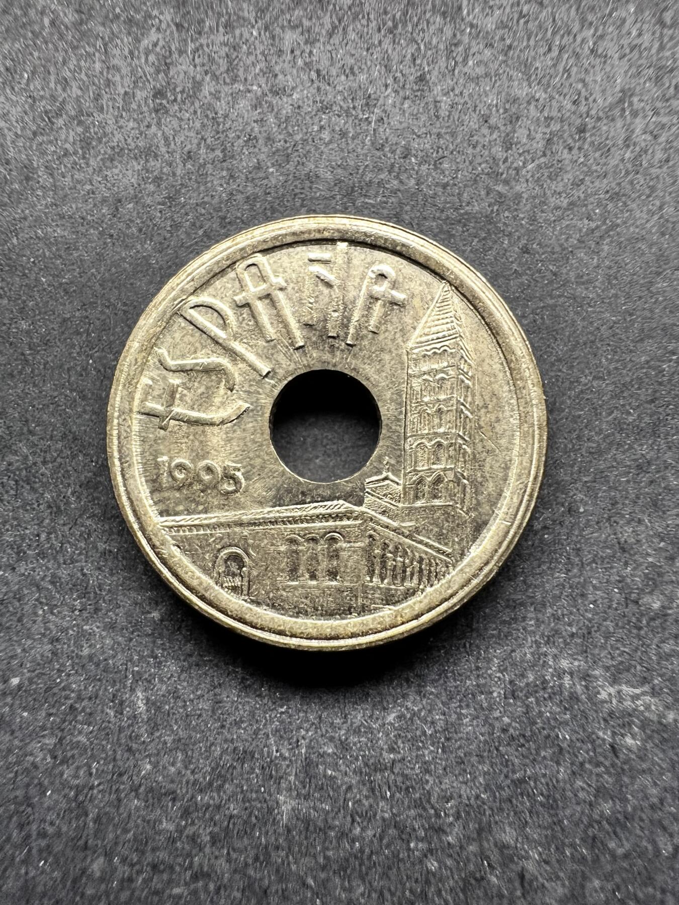 聚福钱庄★世界钱币第三期 无佣金 可寄存 满百包邮  西班牙1995年25比塞塔纪念铜币 西班牙中北部的卡斯蒂利亚-莱昂 （Castilla y Leon）