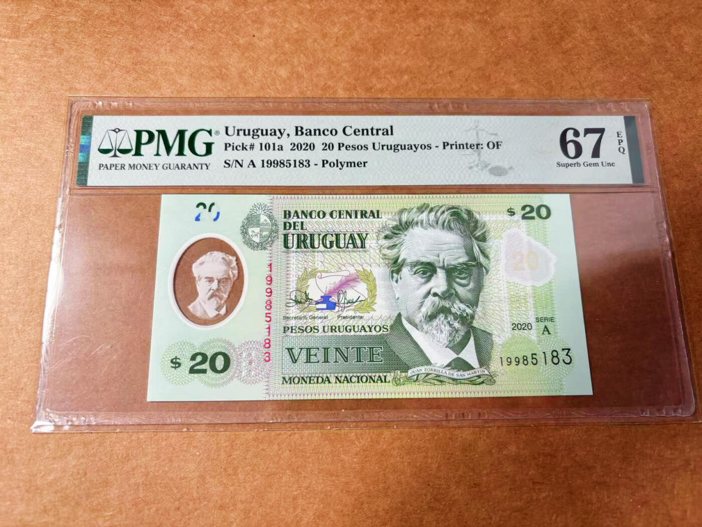 【Blue Auction】✨世界纸币精拍第627期【精】 【A冠无47】乌拉圭 2020年20比索 PMG67EPQ 高分