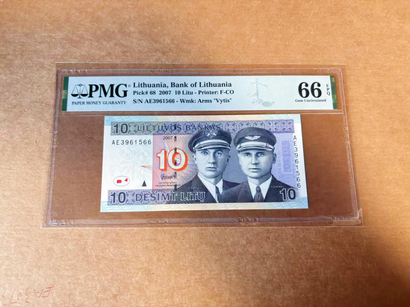 【Blue Auction】✨世界纸币精拍第627期【精】 【无47】立陶宛 2007年10立特 PMG66EPQ 