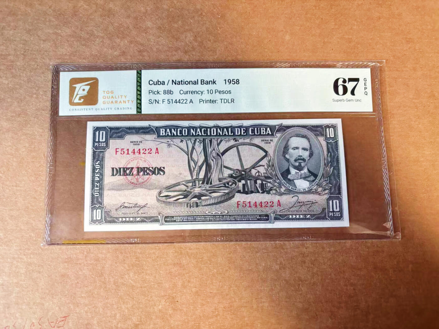 【Blue Auction】✨世界纸币精拍第627期【精】 古巴 1958年10比索 TQG67EPQ 