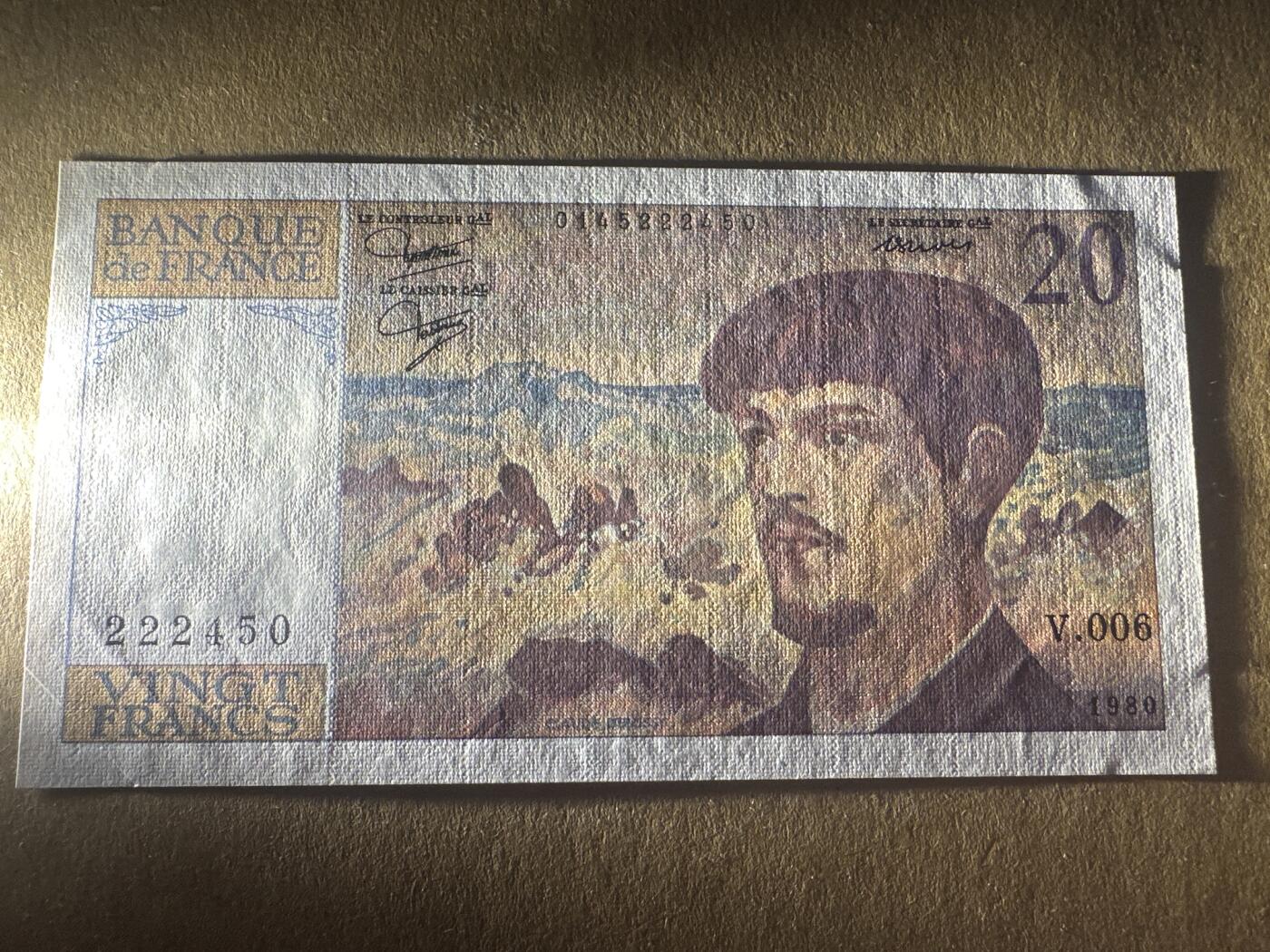 外国纸币专场 20法国法郎unc-（无针孔）