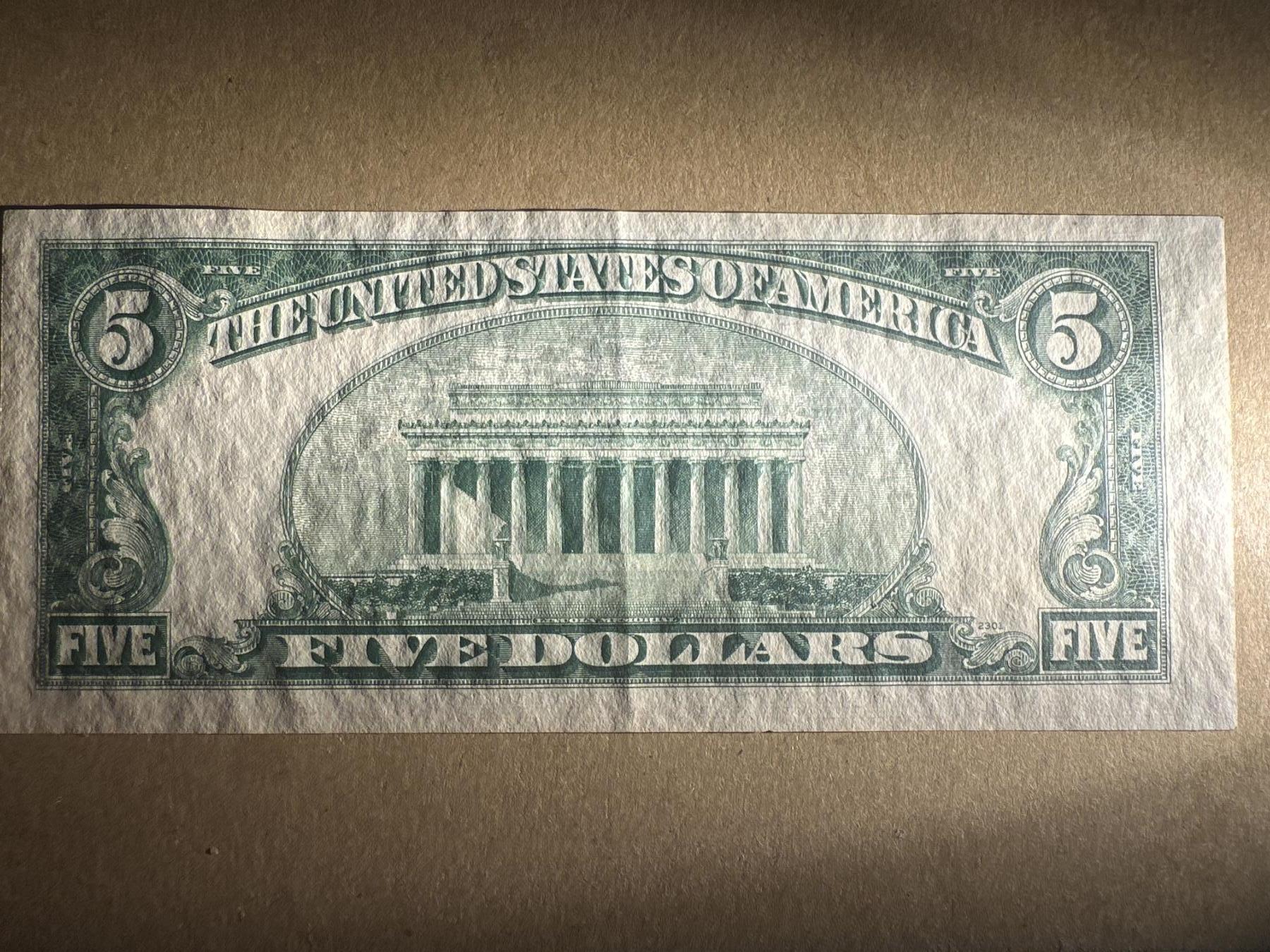 外国纸币专场 美国蓝裤5刀Au-