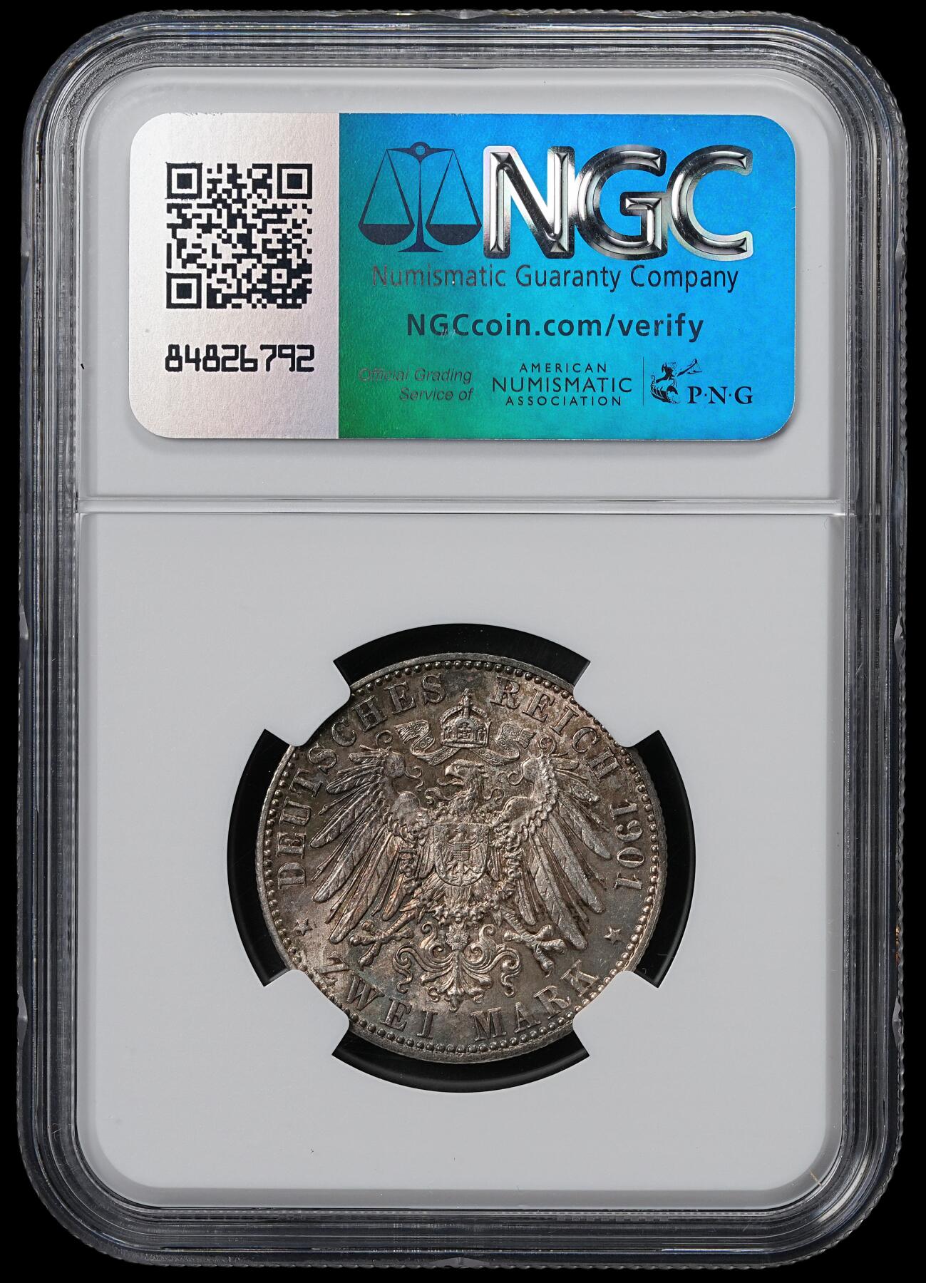 修遠堂世界钱币第六十期 NGC MS64 1901年普鲁士建国200周年2马克银币 五彩