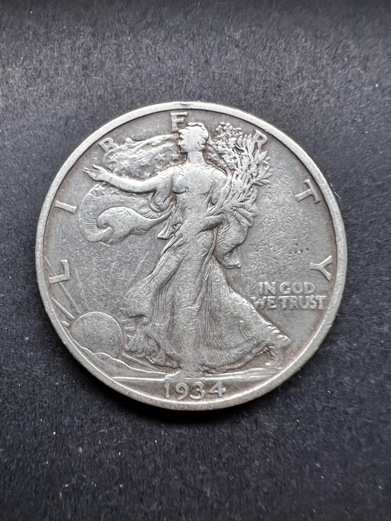 聚福钱庄★世界钱币第四期 全场包邮 欢迎参拍 美国1934年行走女神50分银币